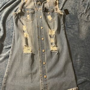 Distressed Light Wash Denim Button-Front Dress